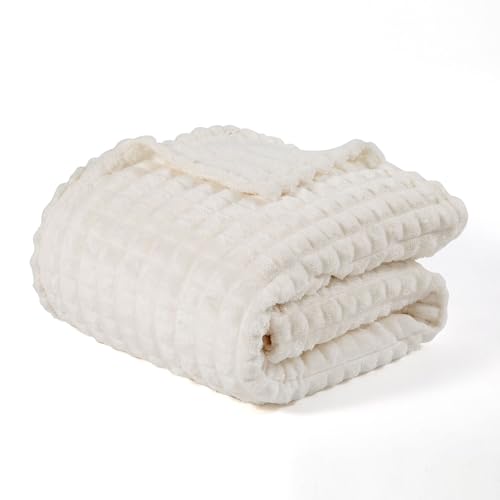 Ultra Soft Jacquard Sherpa Throw Blanket, Lightweight Yet Cozy, Versatile Couch and Travel Blanket, Checker Pattern, Multiple Sizes and Colors, Easy-Care and Durable,50x60 Inches - color: Beige