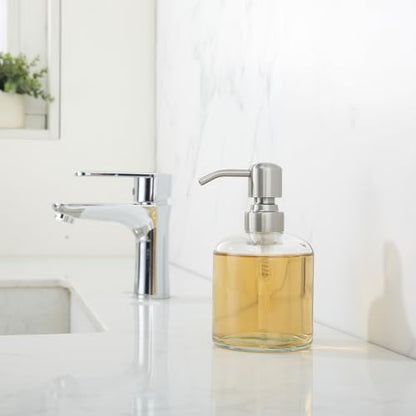 Clear Glass Soap Dispenser, 11 Oz Boston Round Bottle Dispenser with Stainless Steel Pump, Refillable Kitchen & Bathroom Countertop Dish Soap Dispenser, Brushed Nickel - color: Brushed Nickel