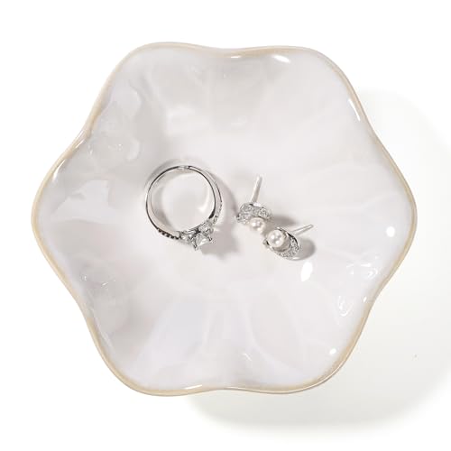 White Lotus Leaf Shape Ring Jewelry Dish Holder,Small Trinket Jewelry Tray,Decorative Jewelry Plate Bowl,Key Bowl,Mothers Day Birthday Engegament Gifts for Women Mom Friends,Ceramic - color: Lotus White