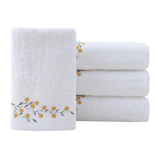 Hand Towels Set of 4 Embroidered Floral Pattern 100% Cotton Absorbent Soft Decorative Towel for Bathroom (White Pattern 4) - color: 4 White Pattern 4