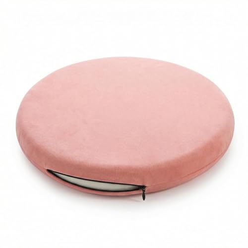 Round Chair Cushion, Memory Foam Filling, Knitted Cotton Cover, Removable Zipper Design, Light Gray, Pink, Coffee, Green (Pink, 12 Inch) - color: Pink, size: 12 Inch