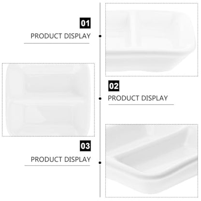 DOITOOL Ceramic Appetizer Serving Tray 2-Compartment Divided Sauce Dish for Soy Sauce Condiments Dips Spice Dish Tray 3.07 Inch Snack Serving for Kitchen Dining Entertaining