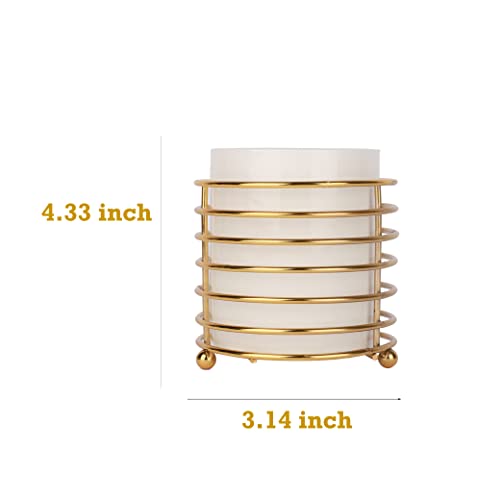 Spoon holder for Kitchen Countertop, Cutlery Flatware Caddy with Round Metal Bracket, Sturdy and Durable - color: White Gold, size: S