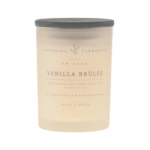 Charming Farmhouse by DW Home Vanilla Brûlée Scented Candle, 8 oz Wooden Wick Candle, Vanilla Bean, Toffee & Toasted Marshmallow Fragrance, Up to 40H Burn Time - color: Vanilla Brulee, size: 8 oz