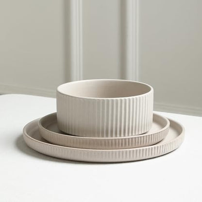 Stone Lain Haven Modern Stoneware 4 Piece Bowls Sets, Dish Set for 4, Reactive Glaze Sandy White - color: Beige, size: 4-Piece - Cereal Bowl