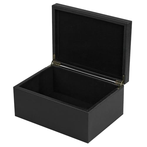 HofferRuffer Faux Leather Decorative Box, Large Wooden Structure Keepsake Box Accessory Organizer Jewelry Organizer with Hinged Lid, Storage Container for Home or Office (Black) - color: Black