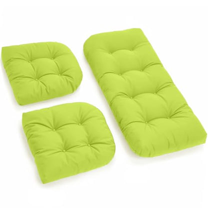 All Weather Wicker Chair Cushions of 3 Pieces, Waterproof Outdoor Wicker Chair Cushion for Patio Furniture Loveseat Settee Bench, 1 Loveseat and 2 U-Shaped Thickened Cushions, Light Green - color: Light Green