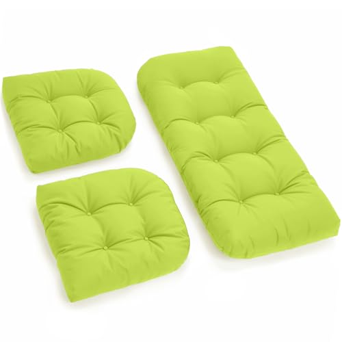 All Weather Wicker Chair Cushions of 3 Pieces, Waterproof Outdoor Wicker Chair Cushion for Patio Furniture Loveseat Settee Bench, 1 Loveseat and 2 U-Shaped Thickened Cushions, Light Green - color: Light Green