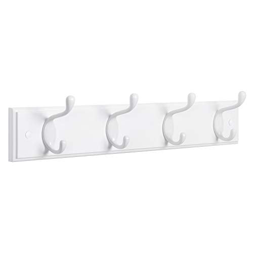 SONGMICS Wall-Mounted Coat Rack, Hook Rack, 4 Dual Metal Hooks, White | For Coats, Bags, Keys, in the Entryway, Bedroom, Living Room ULHR23WT - color: White, size: 1 Pack-4 Hooks, style: Without Shelf