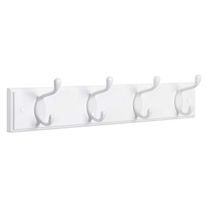 SONGMICS Wall-Mounted Coat Rack, Hook Rack, 4 Dual Metal Hooks, White | For Coats, Bags, Keys, in the Entryway, Bedroom, Living Room ULHR23WT - color: White, size: 1 Pack-4 Hooks, style: Without Shelf