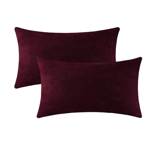 Jeneoo Burgundy Decorative Throw Pillow Covers Soft Chenille Comfy Lumbar Couch Cushion Case Decor (Set of 2, 12 x 20 Inches) - color: Burgundy, size: 20" x 12" (Pack of 2)