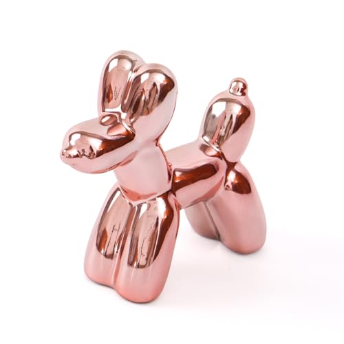 Notakia Cute Ceramics Pink Balloon Dog Statue Crafts Living Room Desktop Decorations,Handmade Modern Small Ceramic Animal Statue Ornament Home Decor Accents (Pink Balloon Dog) - color: Pink, size: Small