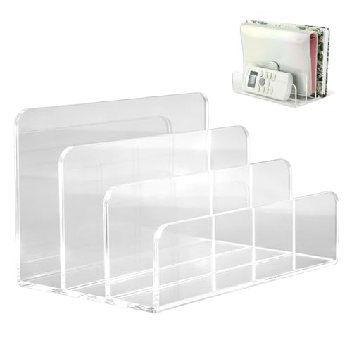3 Compartments Clear Acrylic Mail Holder, Vertical Letter Sorter&Multifunction Desk Organizer for Bills,Documents,Notebooks Filling Envelope Holder, Office/Home Envelope File Rack