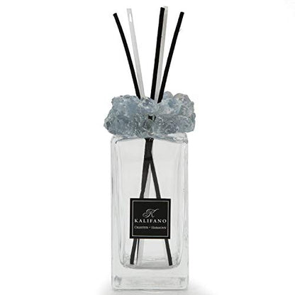 KALIFANO Luxury Glass and Celestite Crystal Diffuser with Decorative Selenite Reeds - Premium Fragrance/Aroma Diffuser Bottle with Healing Effects (Essential Oils Not Included) - color: Celestite