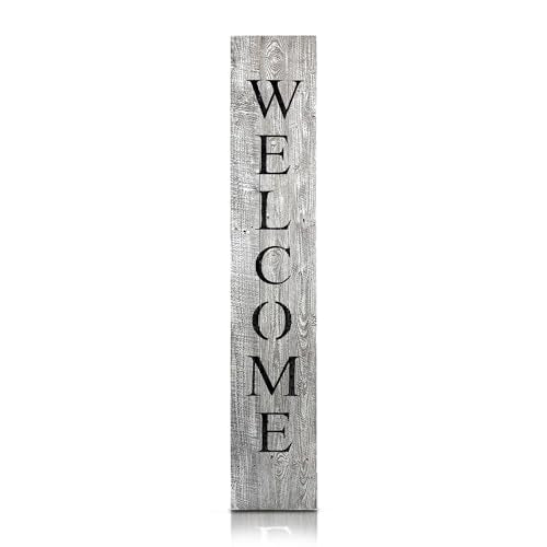 Wooden Welcome Sign for Front Door (5 Foot), White Wash– 9” Wide Vertical Outdoor Welcome Signs – Decorative Real Reclaimed Wood - Farmhouse Rustic Yard, or Front Porch Decor, by BarnwoodUSA | Stylish Farmhouse Decor: If you love the rustic look that farm