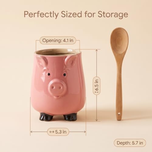 Ceramic Pig Utensil Holder for Kitchen Counter Farmhouse Utensil crock | Cute pig-shaped ceramic utensil holder keeps kitchen tools organized while adding farmhouse charm to your countertop.