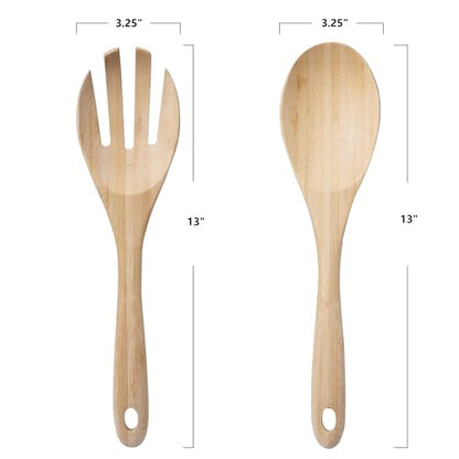 13 Inch Large Premium Bamboo Salad Tongs - Eco Friendly Wooden Serving cooking Spoons,Big Salad hands, 2 pcs kitchen Utensils set - Salad Tosser Forks - Giant Wood Salad Servers - color: Natural Bamboo
