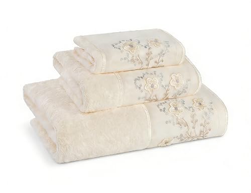 Zahari Home 3 Piece Bath Towels Set for Bathroom, Bath, Hand & Wash Cloths, Decorative Stylish Plush Cotton Washcloths - Showering, Face & Body Washing, Airbnb Essentials & Host Accessories, Beige - color: Beige