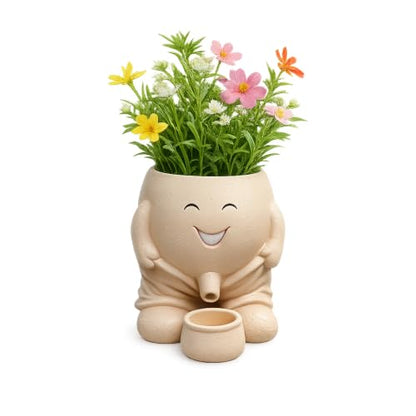 Cute Head Planter, Fun Head Vase Face Plant Pot for Plants for Indoor Outdoor Décor, Unique Cactus Office Flower Pots