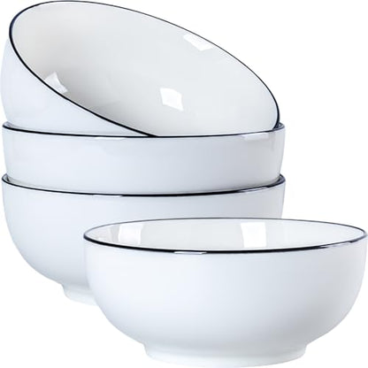 40 oz Large Soup, Ramen, Pho, Noodle, and Salad Bowl Set of 4, Rimmed 7 in White Ceramic Bowls, Versatile & Microwave Safe - size: Rimmed 7-inch, 40 Ounce