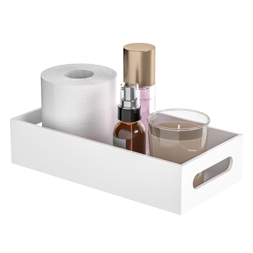 White Toilet Basket Tank Tray, Acrylic Bathroom Basket, Back of Toilet Organizer for Paper Storage, Anti-slip and Moisture-proof - color: White