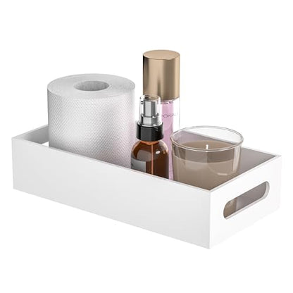 White Toilet Basket Tank Tray, Acrylic Bathroom Basket, Back of Toilet Organizer for Paper Storage, Anti-slip and Moisture-proof - color: White