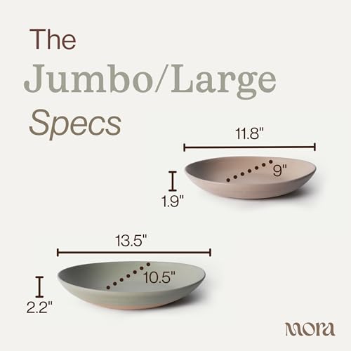 MORA Jumbo and Large Serving Dishes Set of 2, 13 inch and 12 inch Ceramic Pottery Oval Platters - Microwave, Oven and Dishwasher Safe - Thyme & Mushroom - color: Thyme & Mushroom, size: Jumbo & Large
