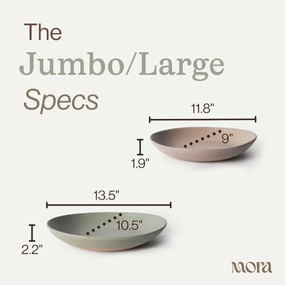 MORA Jumbo and Large Serving Dishes Set of 2, 13 inch and 12 inch Ceramic Pottery Oval Platters - Microwave, Oven and Dishwasher Safe - Thyme & Mushroom - color: Thyme & Mushroom, size: Jumbo & Large