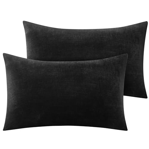 BEDELITE Flannel Pillowcases Standard Set of 2, Black, 20x26 Inches | Super Cozy Fuzzy Velvet Pillow Shams with Zipper Closure, Soft Fleece Pillowcases for Bedroom, Sofa, Couch, All-Season Use - color: Black, size: 26" x 20" (Pack of 2)