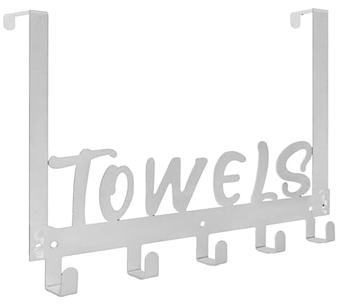 Gohiuo Over the Door Hook, Towel Holder Towel Hook for Bathroom, Towel Hanger Door Rack with 5 Coat Hooks, Over the Door Hanger Towel Rack for Bathroom, Bedroom Towels Coats(Silver) - color: Silver