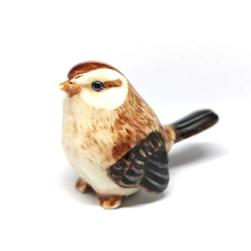 Handmade Ceramic Bird Figurine, Shelf Decor for Bird Lovers | Hand-painted ceramic, brown, 1.3 in tall, for bookshelf, nursery shelf or windowsill, gift for bird watchers