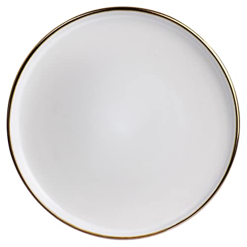 Elama Arthur 6 Piece Stoneware Salad Plate Set in Matt White with Gold Rim (Arthur Paul Salad), 6 Piece Set - color: Matte White, size: 6 Piece Set