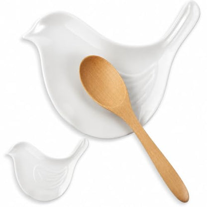 Cute Bird Spoon Rest for Stove Top Farmhouse Kitchen Decoration | Spoon Holder for Stove Counter, White, Cute Utensil Rest, Cooking Lovers, Housewarming Gifts, 5.3 x 4.5 Inches - style: Bird