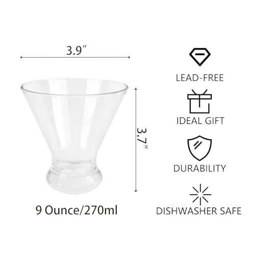 Set of 6 Stemless Martini Acrylic Glasses 9 oz, Heavy Base Stable Cocktail/Juice/Red Wine Glasses,Plastic Drinking Tumbler, Fits Ice Cream/Milkshakes,Ideal for Home Party, Clear - color: Clear color