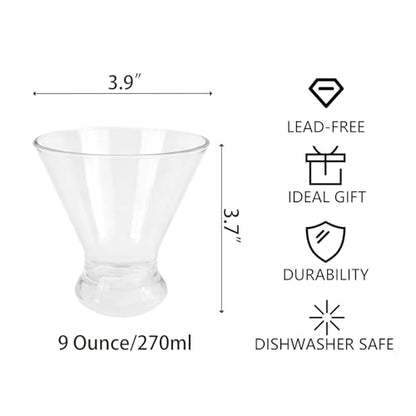Set of 6 Stemless Martini Acrylic Glasses 9 oz, Heavy Base Stable Cocktail/Juice/Red Wine Glasses,Plastic Drinking Tumbler, Fits Ice Cream/Milkshakes,Ideal for Home Party, Clear - color: Clear color