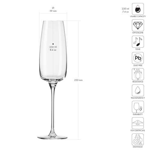 KROSNO Champagne Flutes Set of 4, 8.5 oz, Modern Collection | Drinking Glasses, Led-Free Crystal Glasses for Prosecco Sparkling Wine, Wedding Champagne Flutes, Dishwasher Safe - size: 7.4 fl oz (Set of 4)