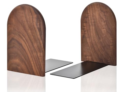 Book Ends, Sturdy Wooden Bookends for Shelves - Heavy Duty Non-Slip Book Organizers, Decorative Bookend Holders for Home Office, Library, Black Walnut Universal Economy Bookend, Medium, 1 Pair - color: Black Walnut, size: Medium