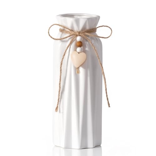 Elegant 8 Inch Ceramic Vase with Geometric Pattern, Decorative Vase with Jute Rope & Heart Charm for Home Décor, Table Centerpieces, and Gifts, Ideal for Living Room, Bedroom, and Office - style: Diamond