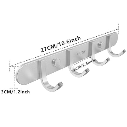 Coat Hook Wall Mount - Towel Hook Rack with 4 Hooks 11-inch Hanger for Hanging Clothes, Bags, Keys, Easy to Install Rail for Bedroom, Bathroom, Entryway, Door, 304 Stainless Steel Brushed Nickel - size: 4S hooks