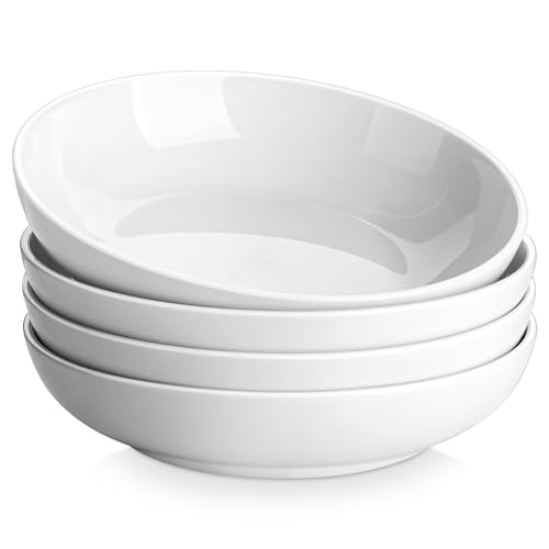 MALACASA 8.85" Large Pasta Bowls, 42 OZ White Salad Bowls Soup Bowls, Porcelain Serving Bowls Set of 4, Large Kitchen Bowl Plates Pasta Plates, Microwave & Dishwasher Safe, Series REGULAR - color: Ivory White, size: 42 Oz (4 Piece)
