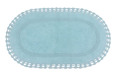 Home Weavers Hampton Crochet Reversible Bathmat 100% Cotton Bathroom Rug, Washable Rug, Extra Soft and Absorbent Bath Rug, Kitchen Mat, 24"x40" Rectangle, Aqua - color: Aqua, size: 2' x 3'4" (Oval)