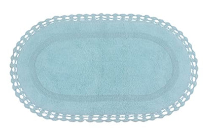 Home Weavers Hampton Crochet Reversible Bathmat 100% Cotton Bathroom Rug, Washable Rug, Extra Soft and Absorbent Bath Rug, Kitchen Mat, 24"x40" Rectangle, Aqua - color: Aqua, size: 2' x 3'4" (Oval)