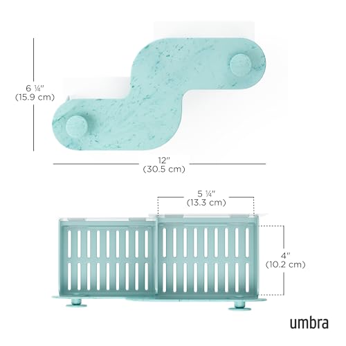 Umbra Nami Shower Caddy, Adhesive No Drill Bathroom, Set of 2, Ocean Blue | Waterproof construction, integrated drainage, rust-free, holds 6 lbs - color: Ocean Blue