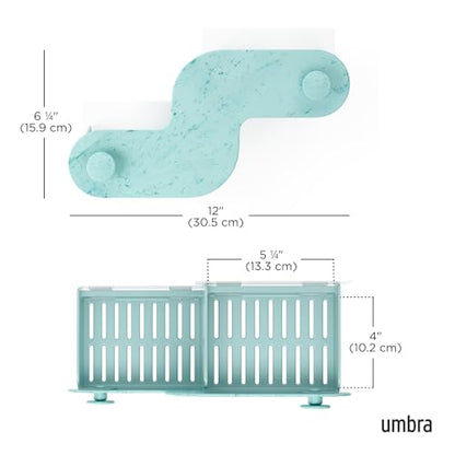 Umbra Nami Shower Caddy, Adhesive No Drill Bathroom, Set of 2, Ocean Blue | Waterproof construction, integrated drainage, rust-free, holds 6 lbs - color: Ocean Blue