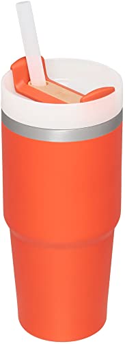 STANLEY Quencher H2.0 Flow State Tumbler, 14 oz, Tigerlily | Straw and 3-Position Lid | Cup Holder Compatible for Travel | Insulated Stainless Steel Cup | BPA-Free - color: Tigerlily, style: Classic