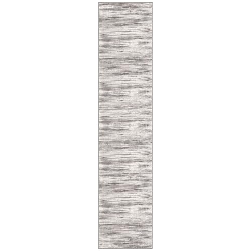 KOZYFLY Modern Abstract Washable Rug Runner 2.6x12 Hallway Rug Runner Non-Slip Soft Kitchen Runner Rugs, Grey/Light Beige/Brown Striped Carpet for Entryway Bathroom - color: Grey/Light Beige/Brown, size: 2'8" x 12' (Runner)