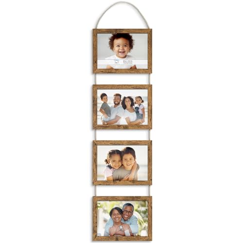 5x7 Wall Hanging Picture Frames Collage with 4 Openings - Rustic Brown - Casual Style Engineered Wood Frames - Wall Mount Only - Bliss Collection - color: Rustic Brown, size: 5x7
