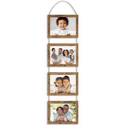 5x7 Wall Hanging Picture Frames Collage with 4 Openings - Rustic Brown - Casual Style Engineered Wood Frames - Wall Mount Only - Bliss Collection - color: Rustic Brown, size: 5x7
