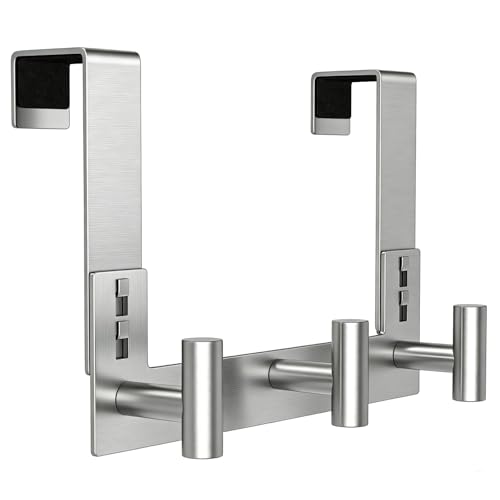 PMMASTO Over The Door Hooks, Fits 1-3/4" Thick Door No Drill Hooks for Closet Bathroom Bedroom Organization, Hanger for Coat Towel Robe (Silver, 3 T-Hooks) - color: Silver, size: 7.5 Inch-3 T-Hooks, Fits 1-3/4" Thick Door