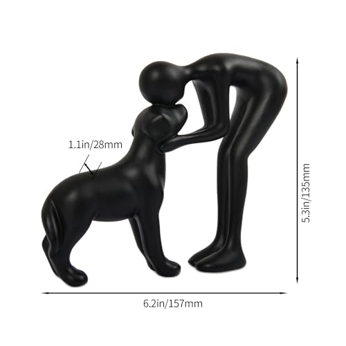 Abstract Person and Dog Sculpture Head-to-Head Figurine Black | abstract sculpture celebrating the bond between person and pet. Intimate head-to-head Touching memory keepsake for dog lovers - color: Black